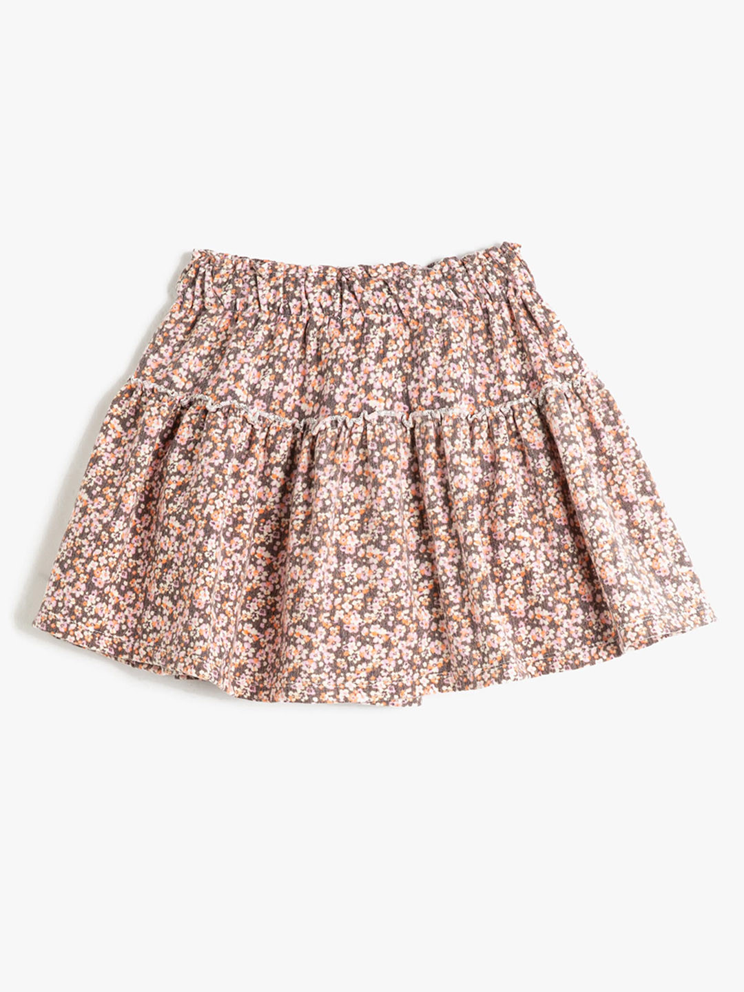 

Koton Girls Floral Printed A-line Mini Tiered Skirt, Brown