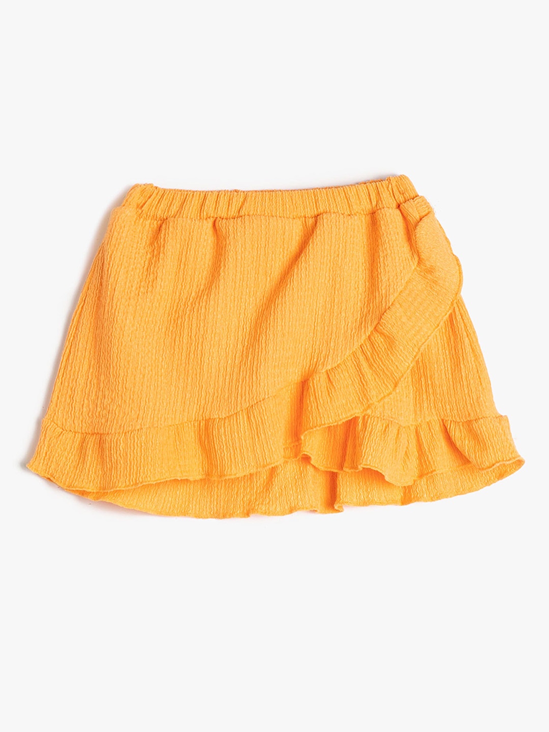 

Koton Girls Self Design Ruffled A Line Mini Skirt, Orange