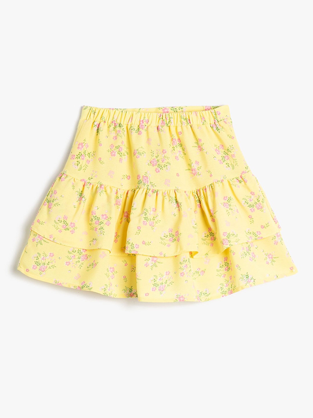 

Koton Girls Floral Printed Layered Mini A-Line Skirt, Yellow