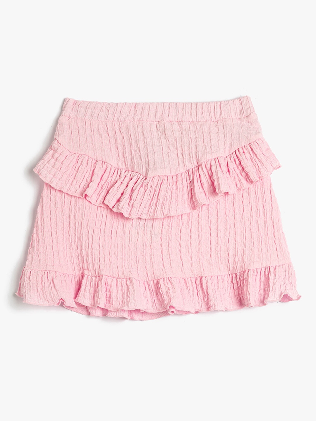 

Koton Girls Self Design Ruffled Mini A-Line Skirt, Pink