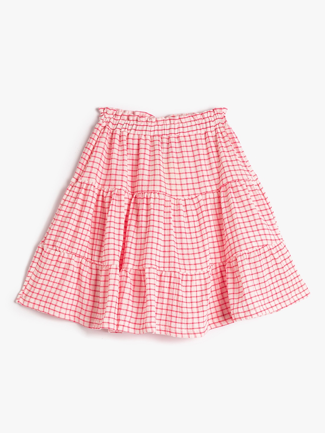 

Koton Girls Checked Tiered Flared Mini Skirt, Pink