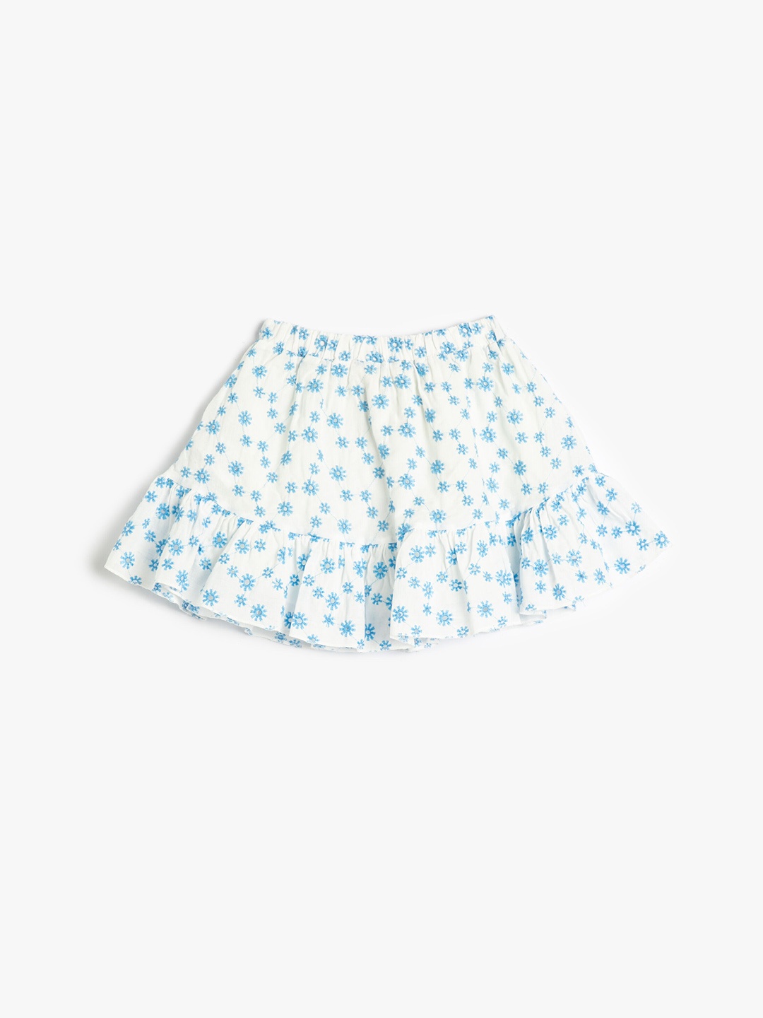 

Koton Girls Floral Embroidered Tiered Mini A-Line Skirt, White
