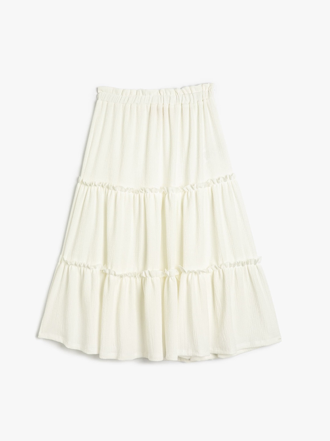 

Koton Girls Self Design Tiered Flared Midi Skirt, Beige