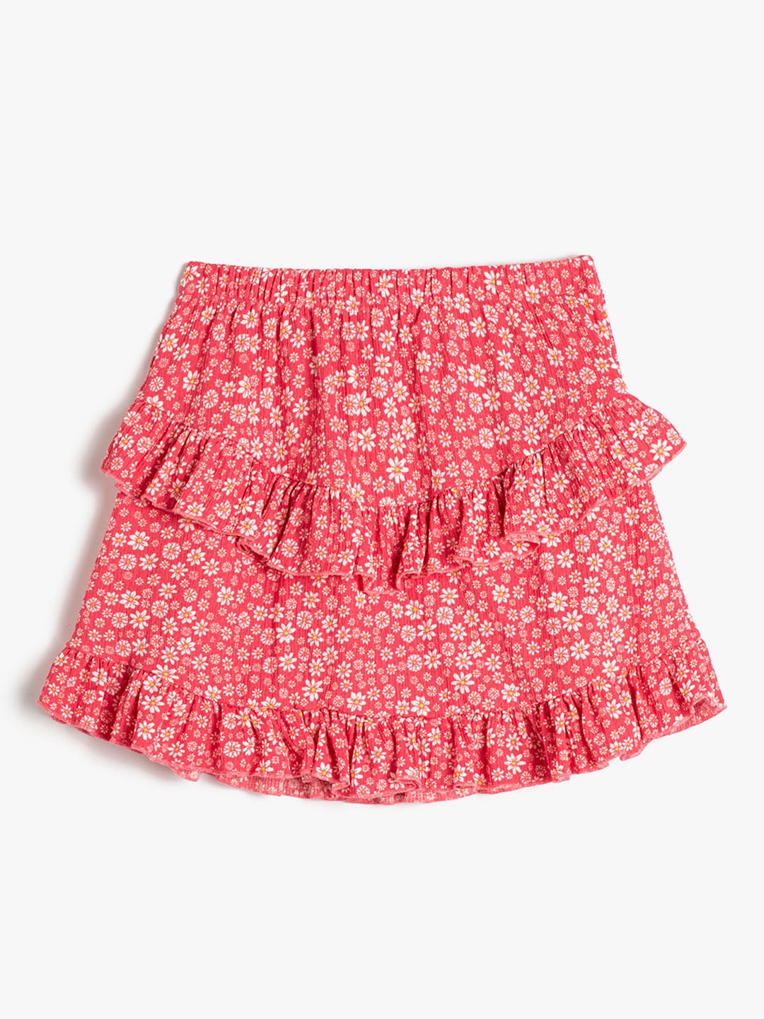 

Koton Girls Floral Printed Ruffled A-Line Mini Skirt, Red