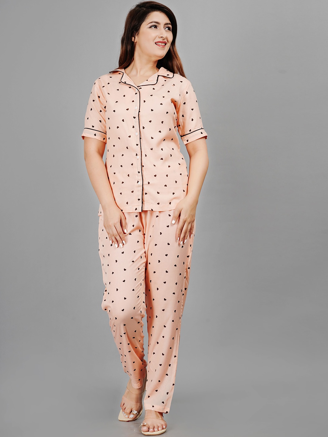 

TREND ME Conversational Printed Pure Cotton Night Suit, Peach