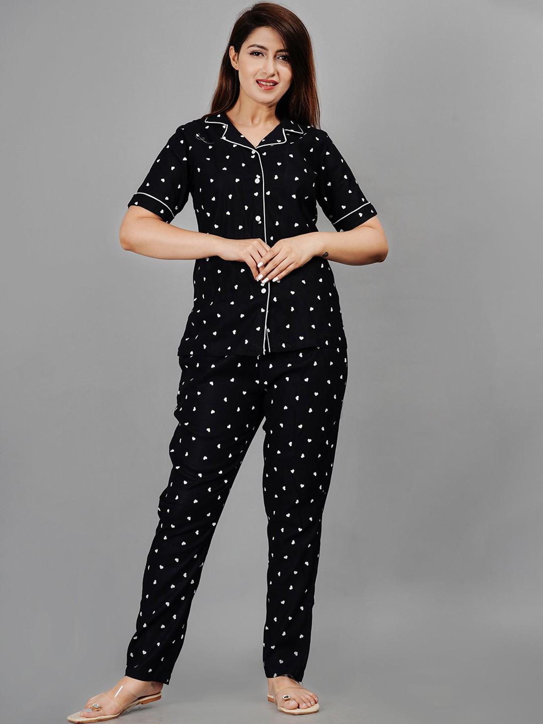 

TREND ME Conversational Printed Pure Cotton Night Suit, Black