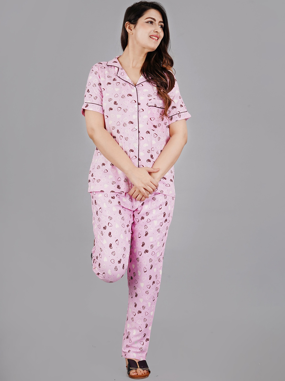 

TREND ME Conversational Printed Pure Cotton Night Suit, Pink