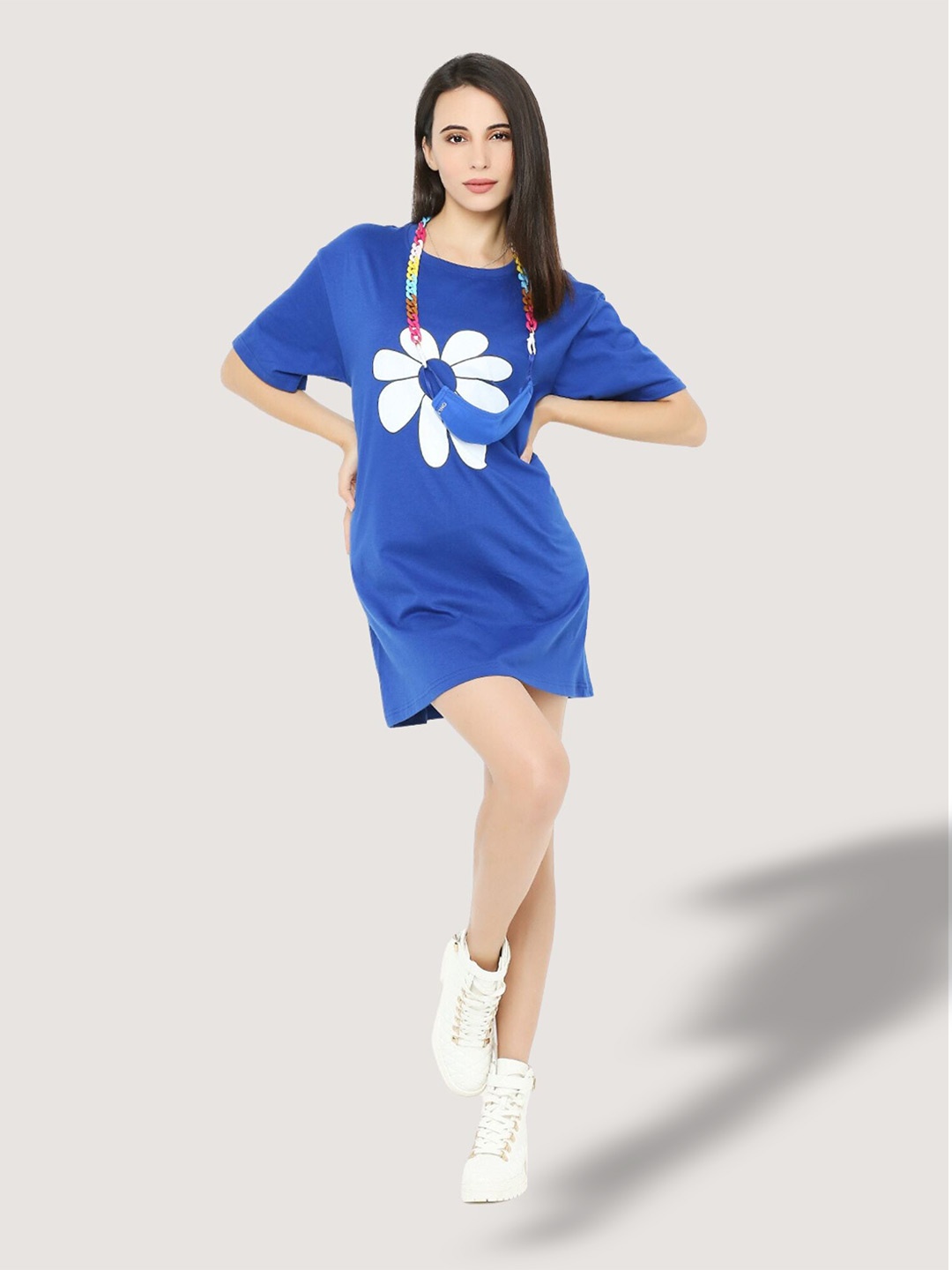 

BLANCD Floral Printed Cotton Mini T-shirt Dress, Blue