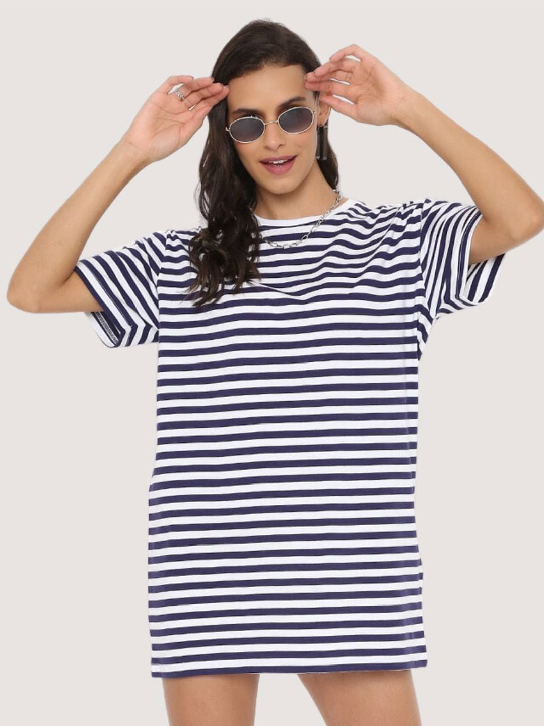 

BLANCD Striped Cotton Mini T-shirt Dress, Navy blue