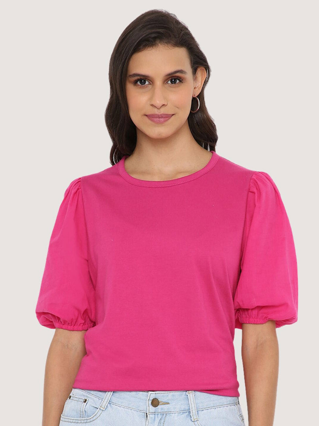 

BLANCD Puff Sleeves Bio Finish Cotton T-shirt, Fuchsia