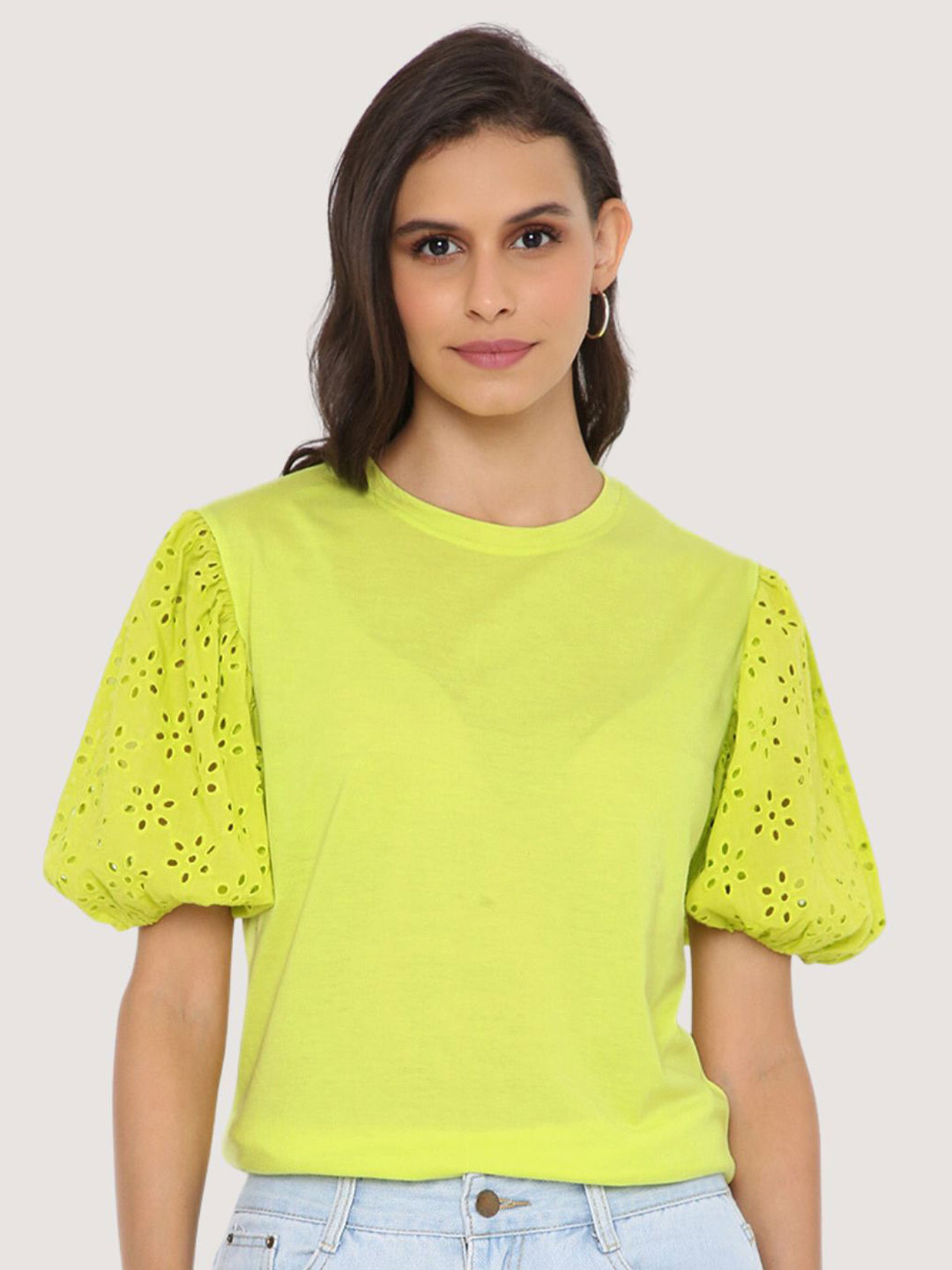 

BLANCD Women Lime Green & sharp green Polo Collar Bio Finish Pockets T-shirt