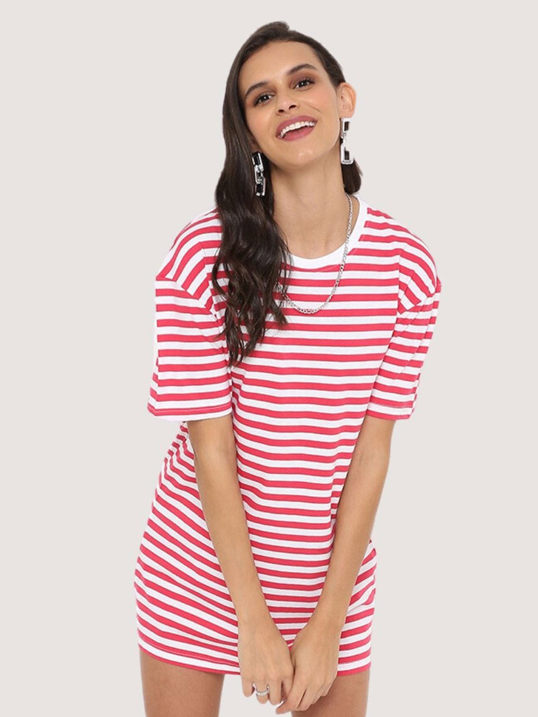 

BLANCD Striped Mini Cotton T-shirt Dress, Fuchsia