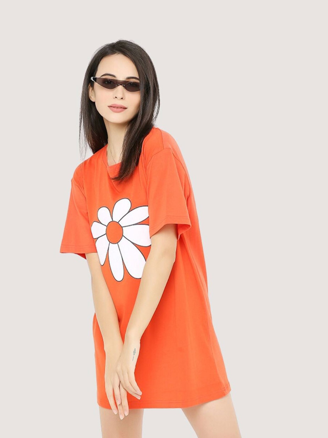 

BLANCD Floral Printed Mini Cotton T-shirt Dress, Orange