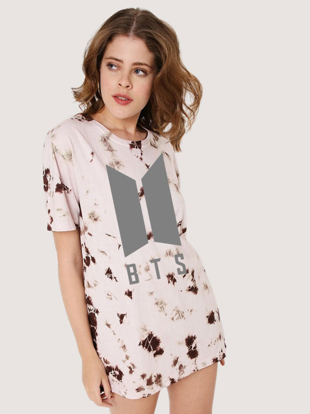 

BLANCD BTS Army Printed Cotton Mini T-shirt Dress, Brown