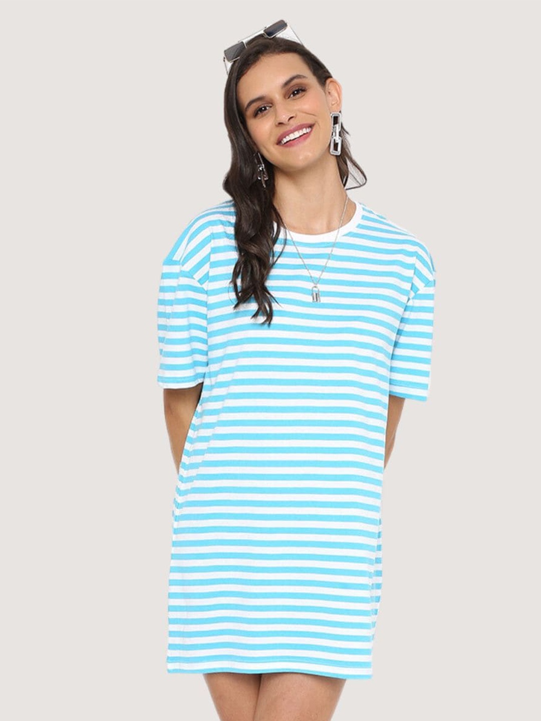 

BLANCD Striped Mini Cotton T-shirt Dress, Blue