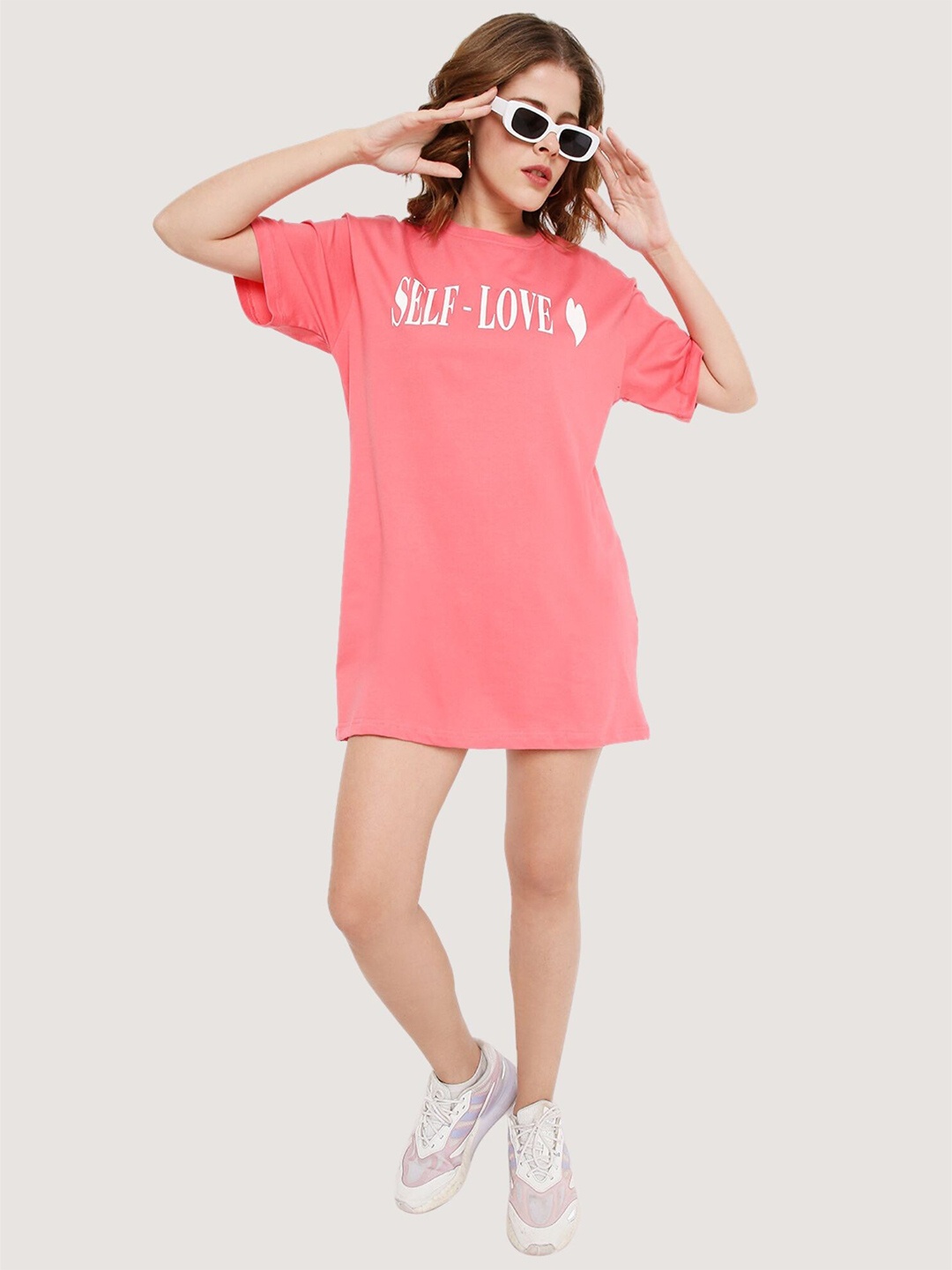 

BLANCD Typography Printed Mini Cotton T-shirt Dress, Coral