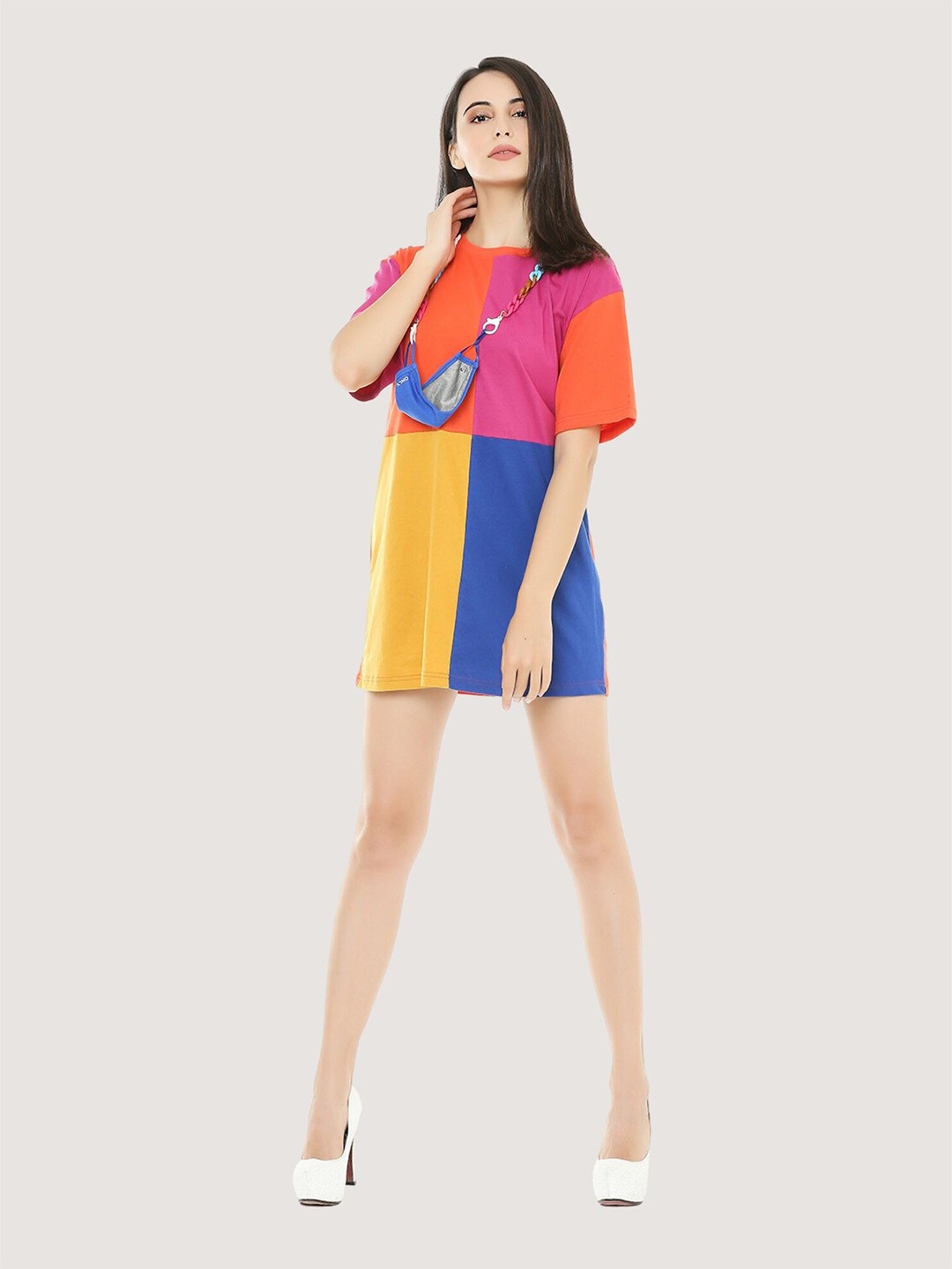 

BLANCD Colourblocked Cotton T-shirt Mini Dress, Orange