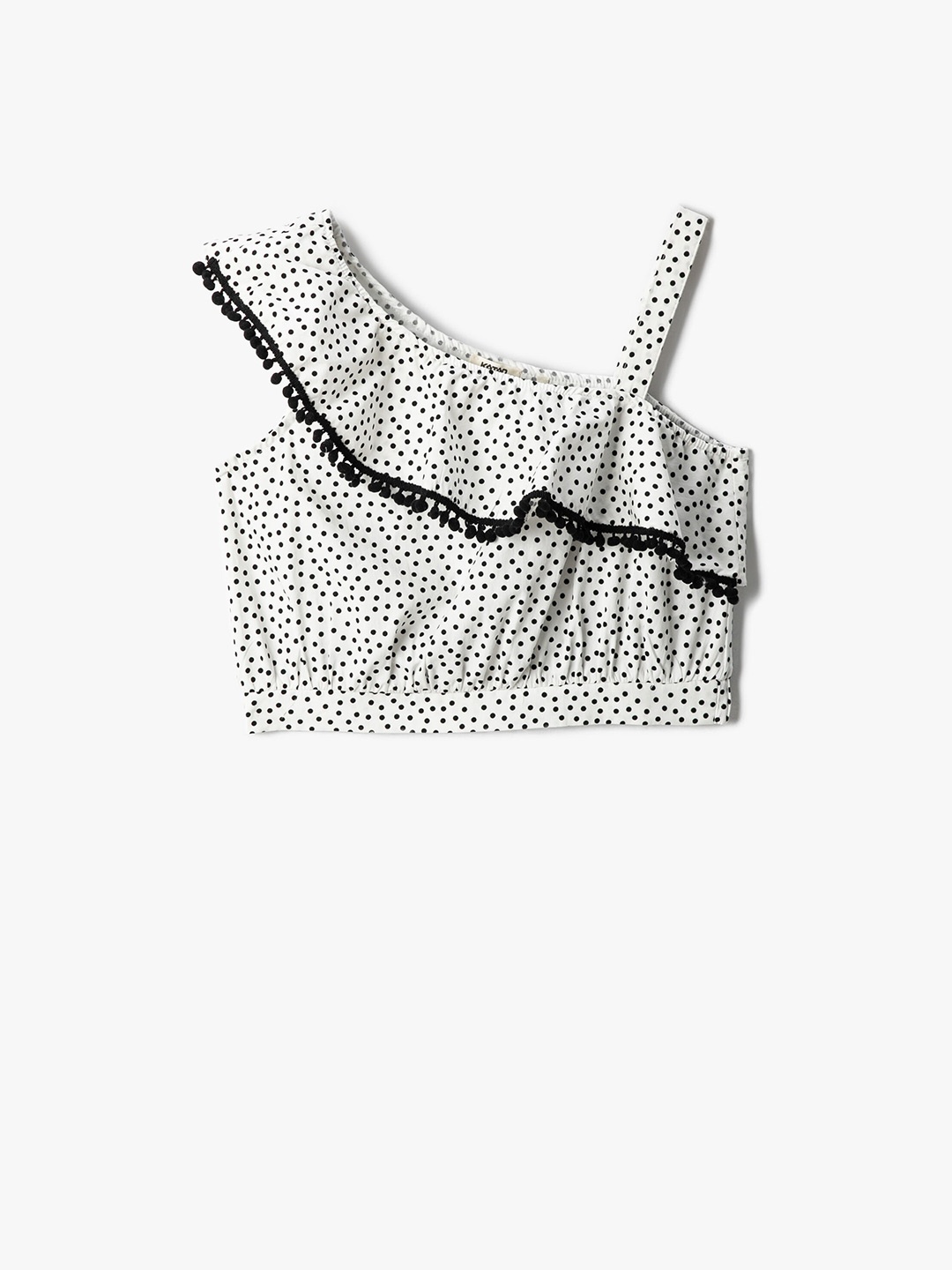 

Koton Girls Polka Dots Printed One Shoulder Blouson Crop Top, White