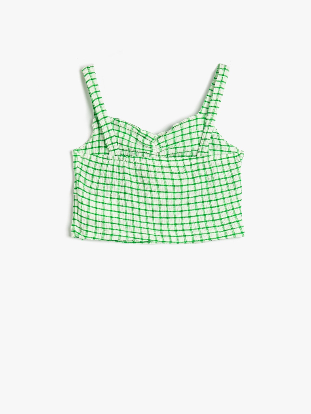 

Koton Girls Checked Shoulder Strap Regular Crop Top, Green