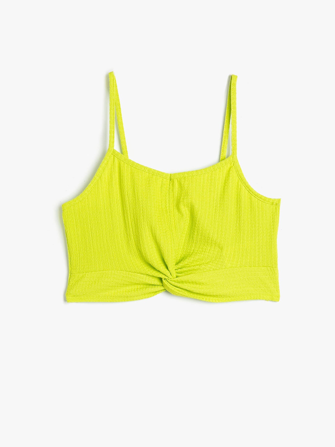 

Koton Girls Lime Green Self Design Twisted Crop Top