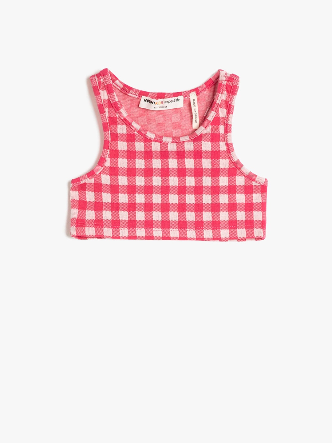 

Koton Girls Pink & White Checked Round Neck Crop Top