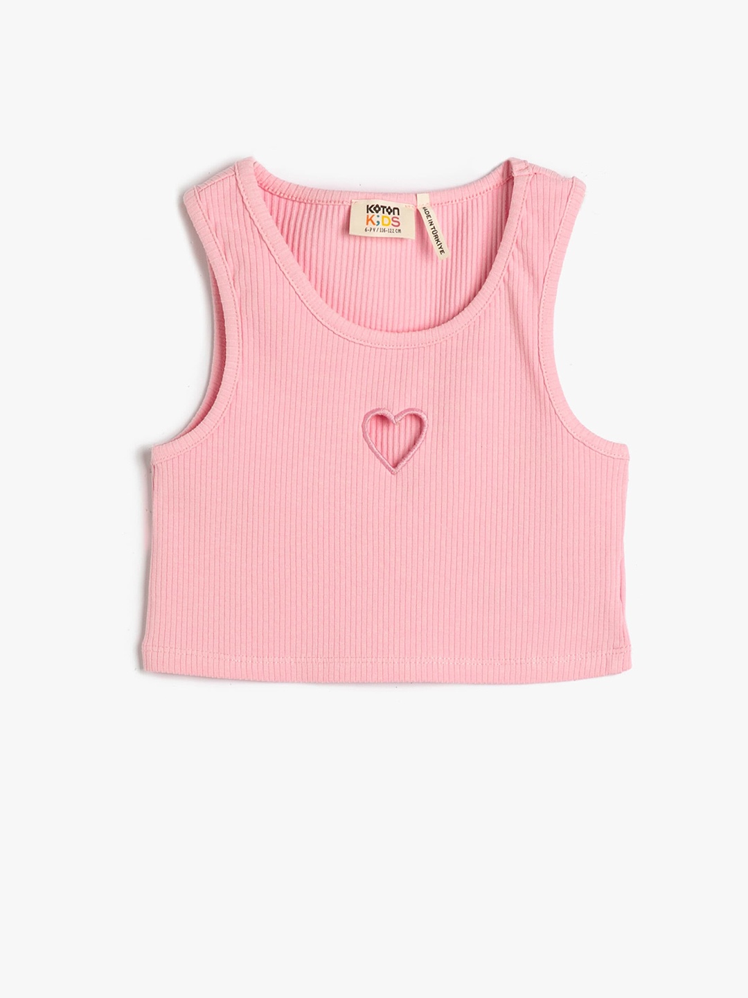 

Koton Girls Pink Ribbed Round Neck Cut Outs Crop Top