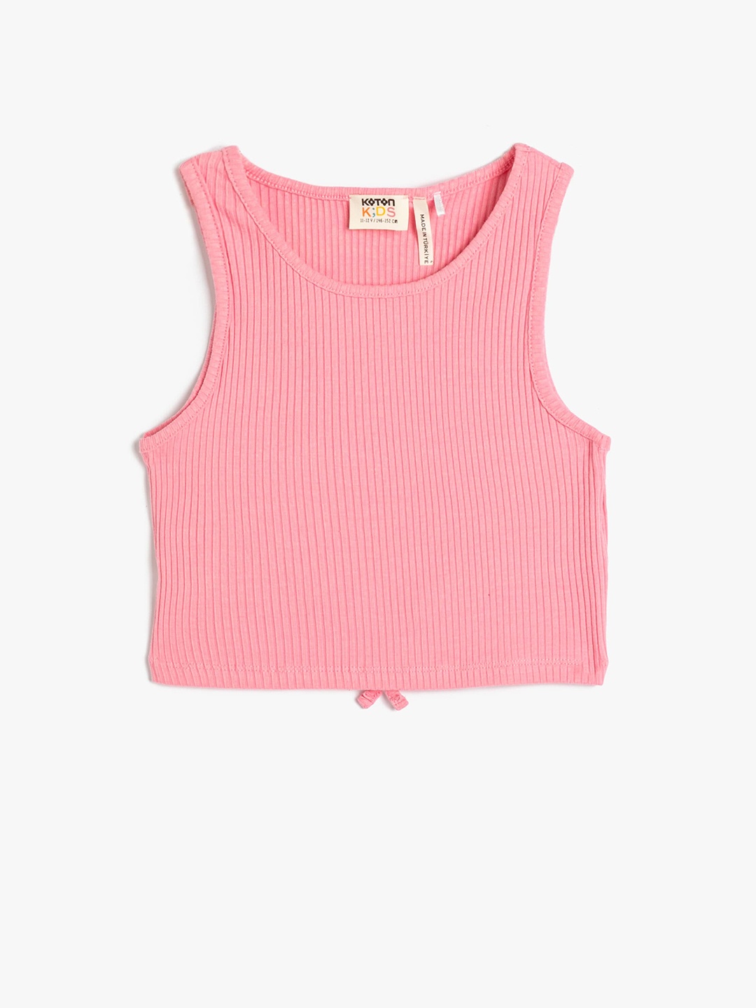 

Koton Girls Pink Ribbed Round Neck Styled Back Crop Top