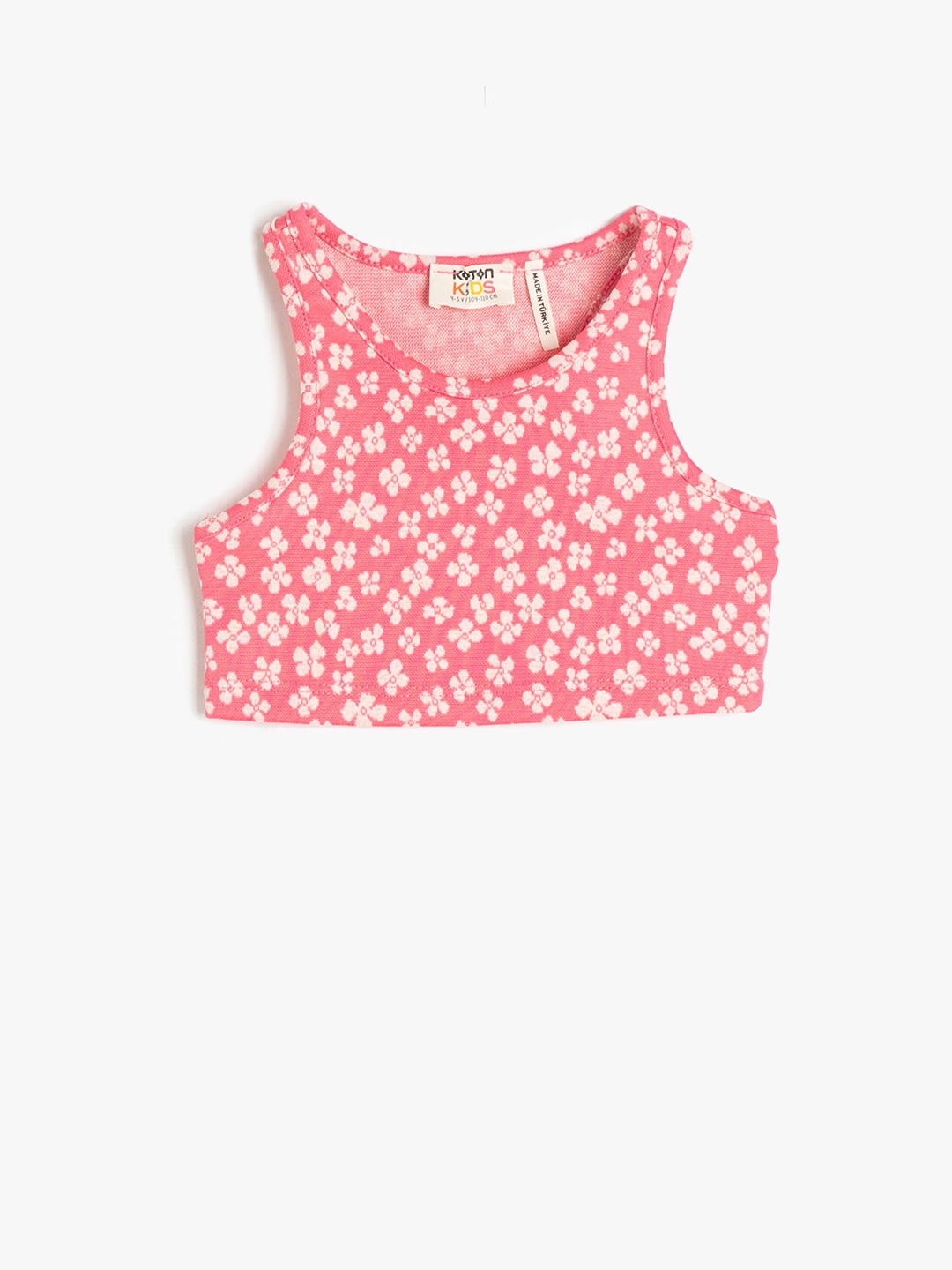 

Koton Girls Floral Printed Crop Fitted Top, Pink