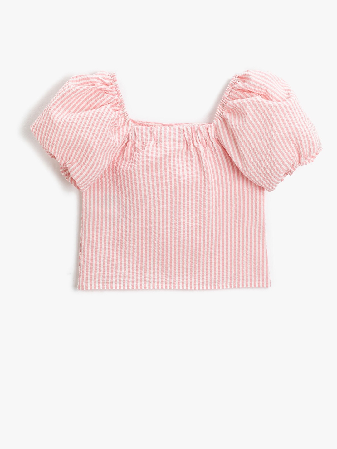 

Koton Girls Vertical Striped Puffed Sleeves Crop Top, Rose