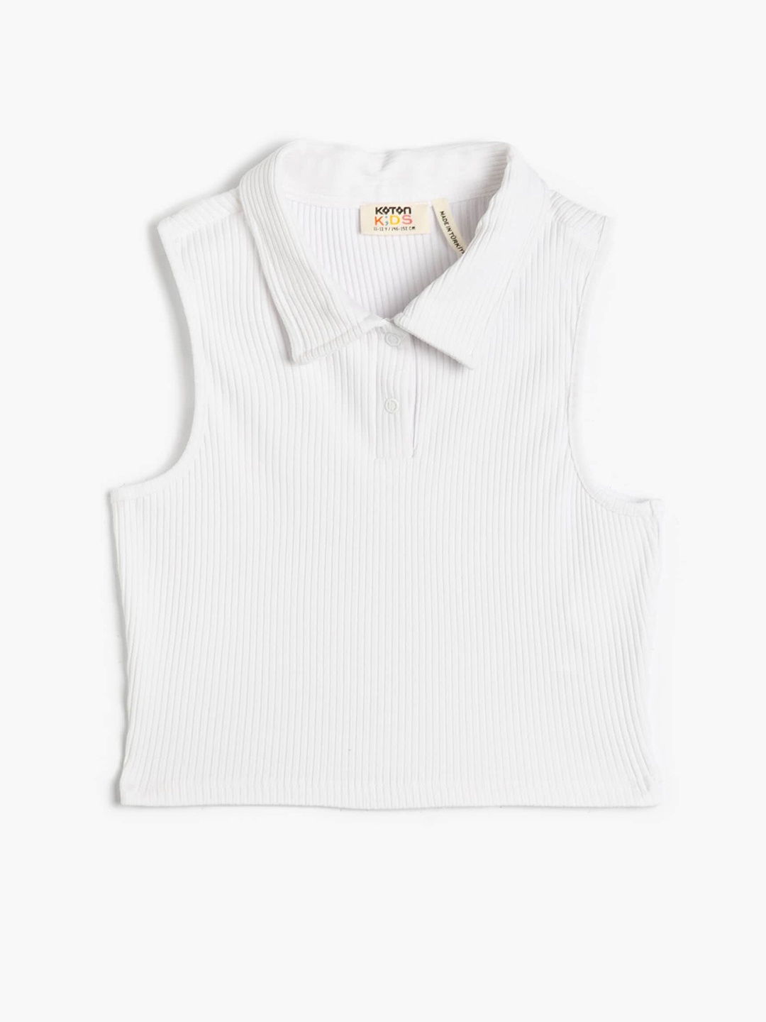 

Koton Girls Shirt Collar Ribbed Crop Top, White