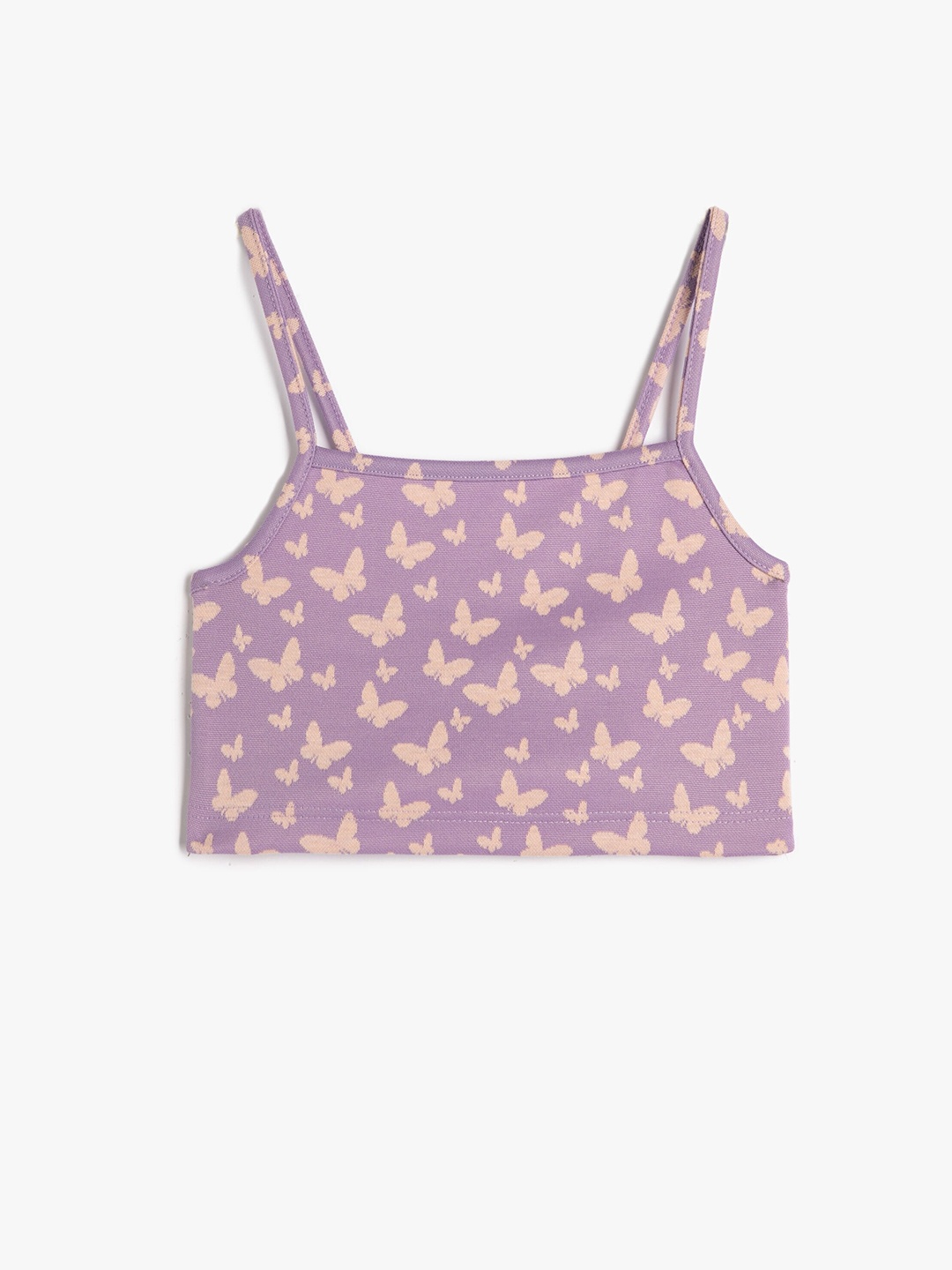 

Koton Girls Conversational Printed Shoulder Straps Crop Top, Purple