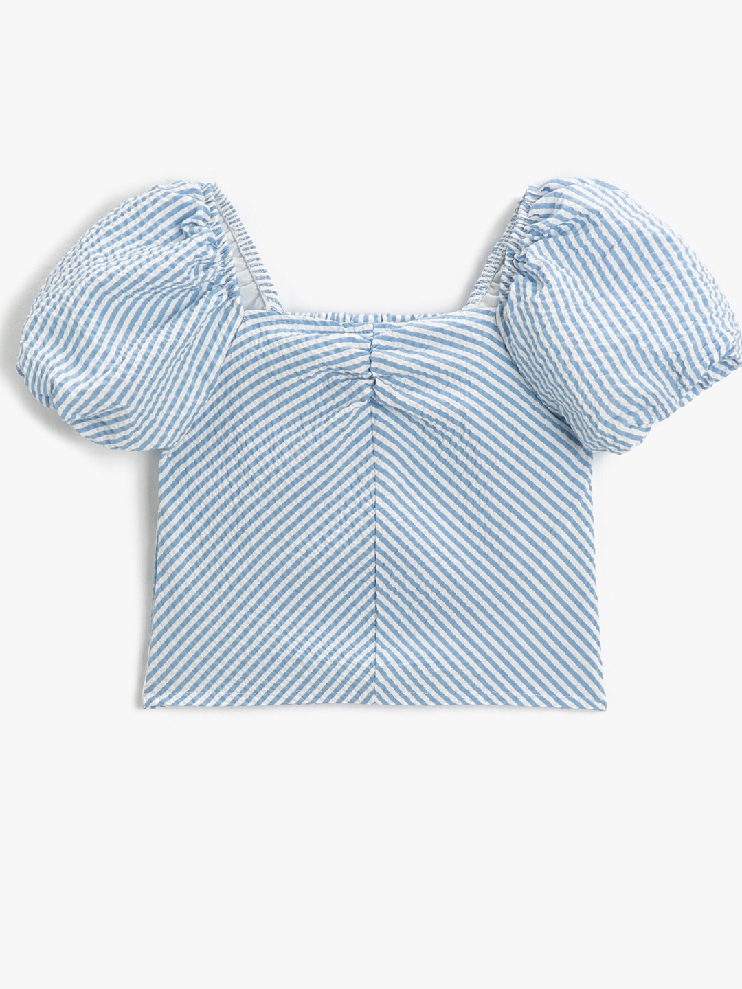 

Koton Girls Striped Cotton Puff Sleeve Top, Blue