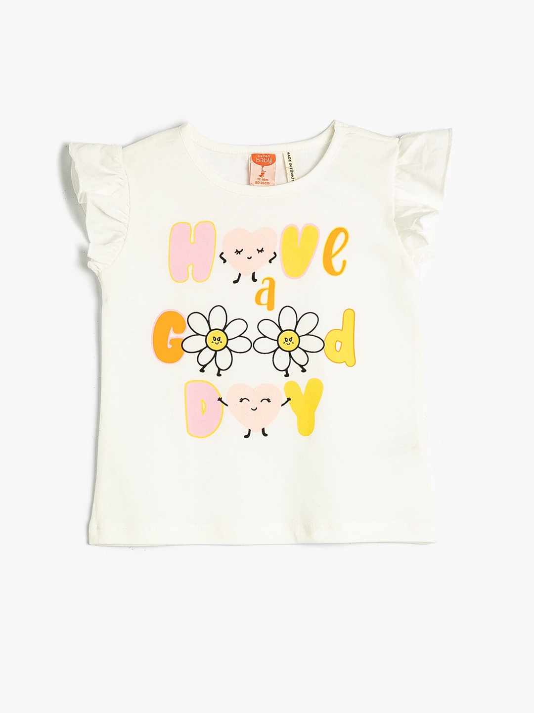

Koton Girls Print Pure Cotton Flutter Sleeve Top, Beige