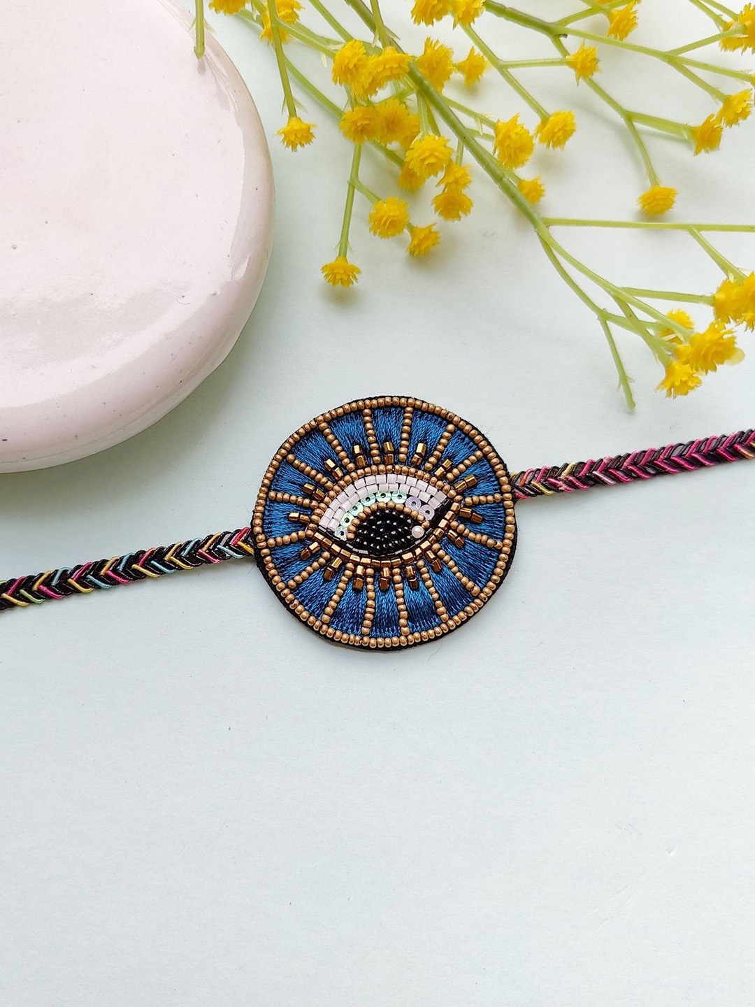 

Crunchy Fashion Beaded Embellished Evil Eye Rakhi, Blue