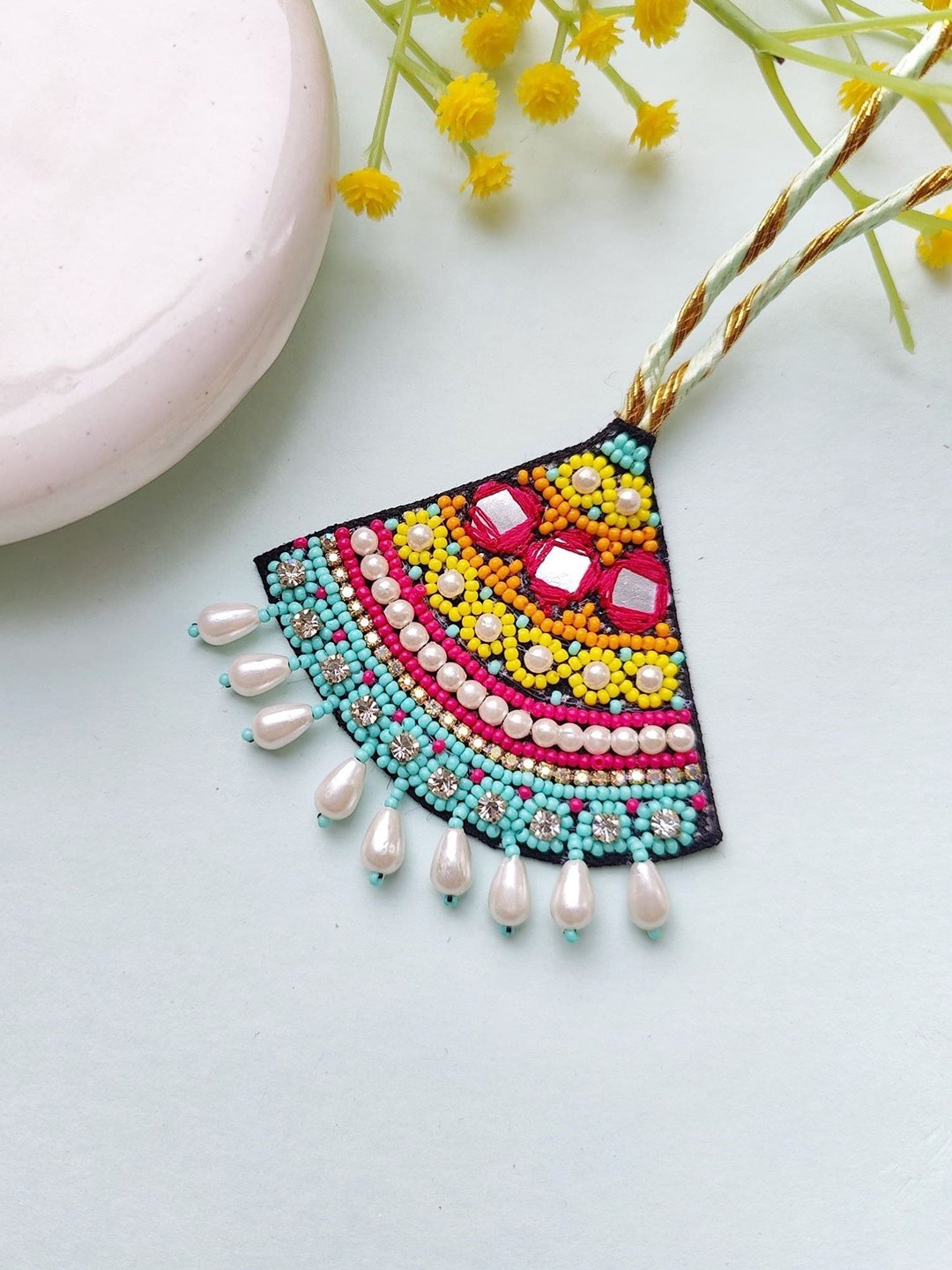 

Crunchy Fashion Handmade Beaded Lumba Rakhi, Blue