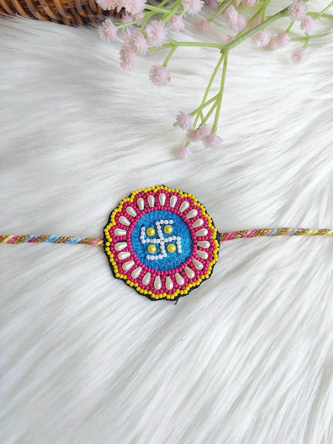 

Crunchy Fashion Beaded Satvik Thread Rakhi, Blue