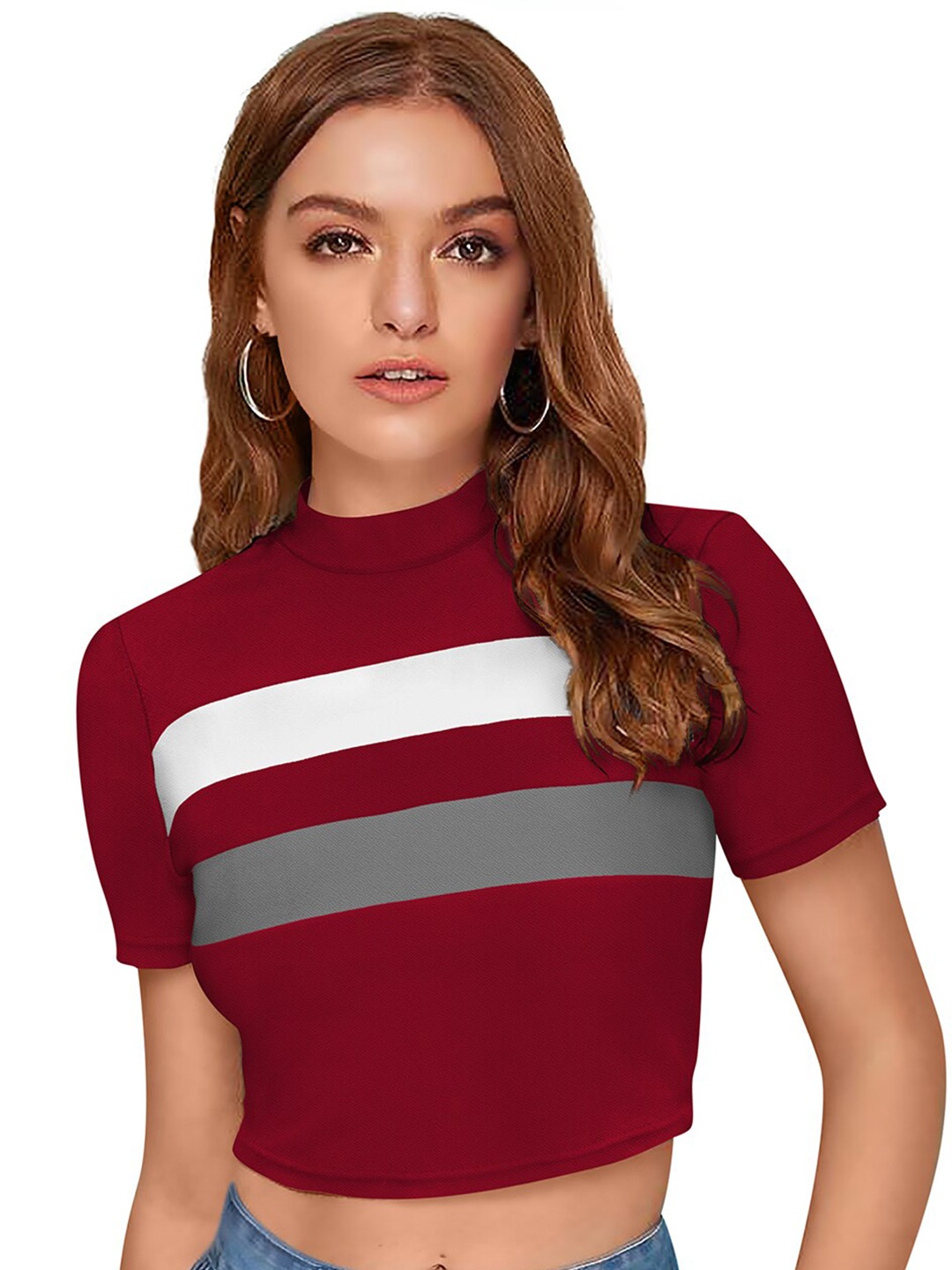 

BAESD Striped Regular Crop Top, Maroon