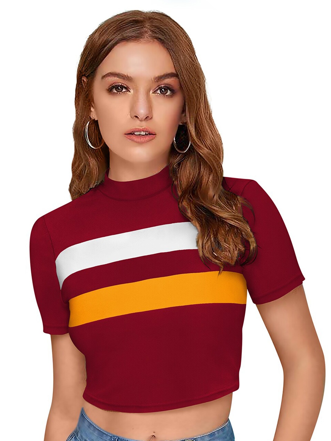 

BAESD Striped High Neck Crop Top, Yellow