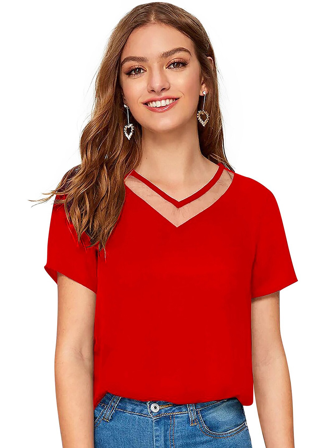 

BAESD V-Neck Short Sleeves Top, Red