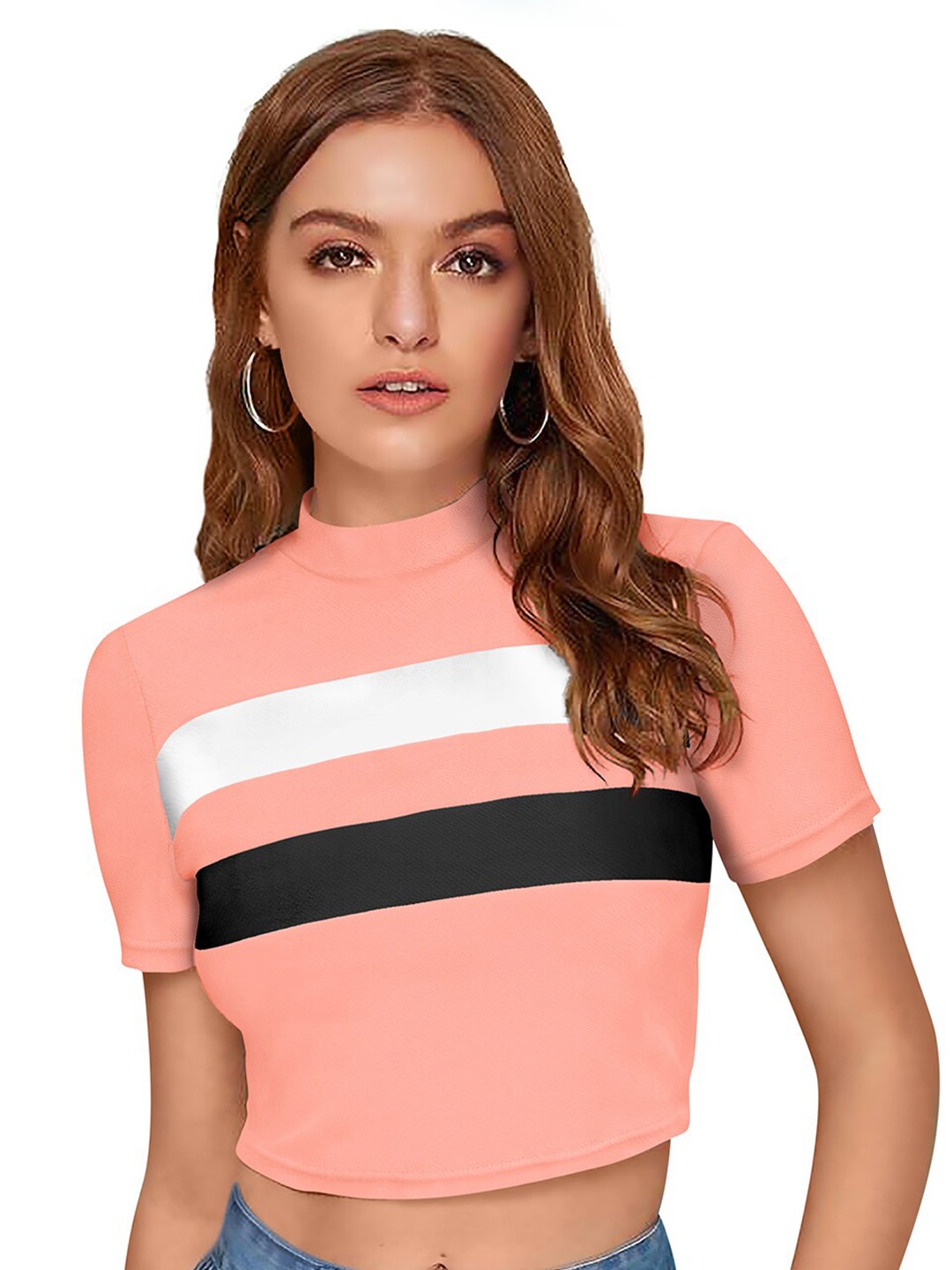 

BAESD Horizontal Striped Fitted Crop Top, Black