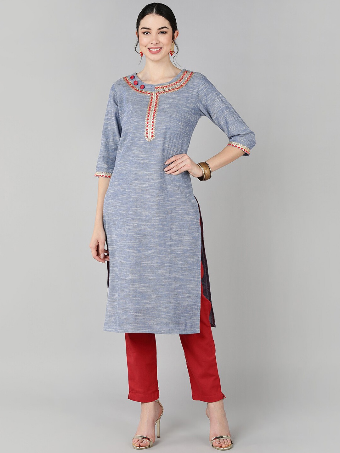 

Senyora Round Neck Pure Cotton Kurta, Blue