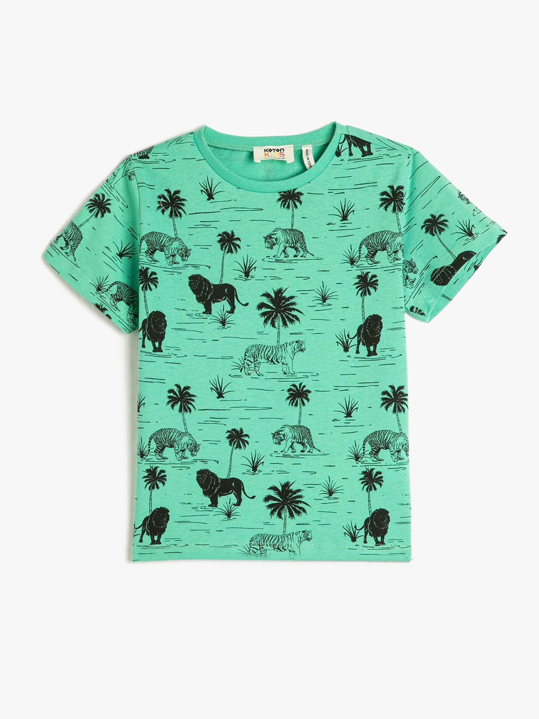 

Koton Boys Typography Printed Round Neck Pure Cotton T-shirt, Green