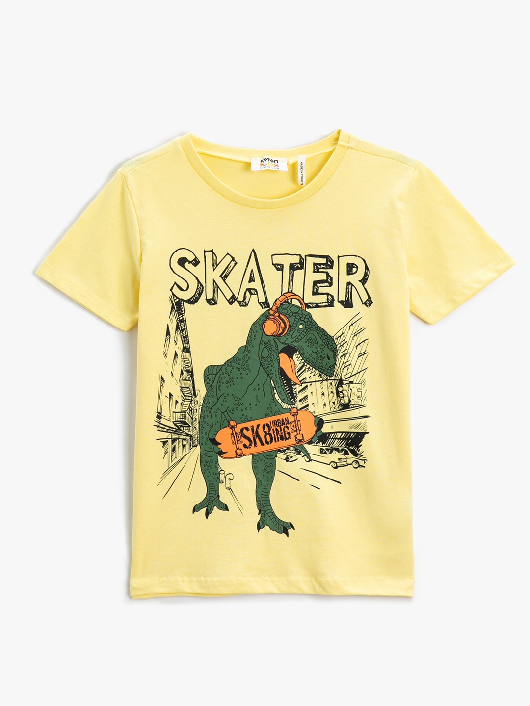 

Koton Boys Graphic Printed Round Neck Pure Cotton T-shirt, Yellow