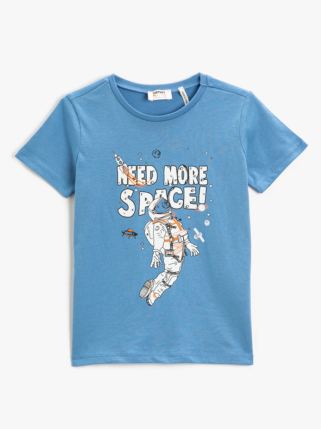

Koton Boys Graphic Printed Round Neck Pure Cotton T-shirt, Blue