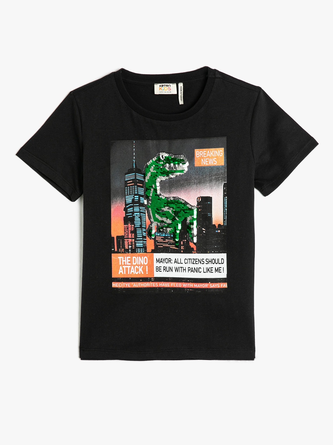 

Koton Boys Graphic Printed Pure Cotton T-shirt, Black