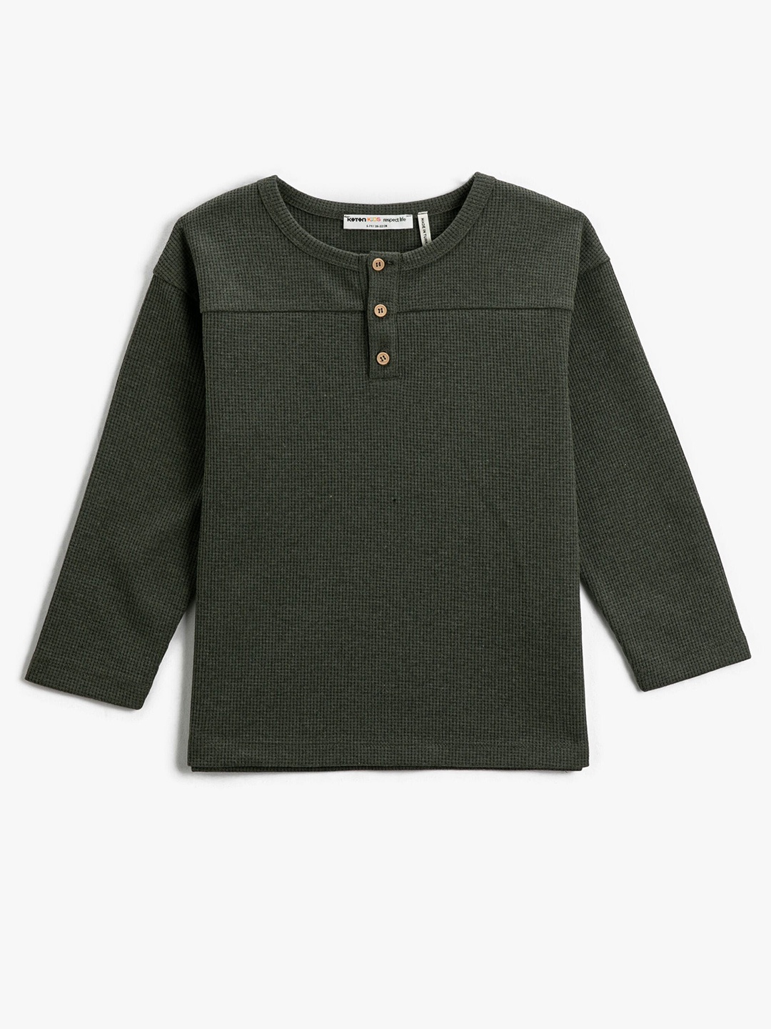 

Koton Boys Self Design Henley Neck T-shirt, Green