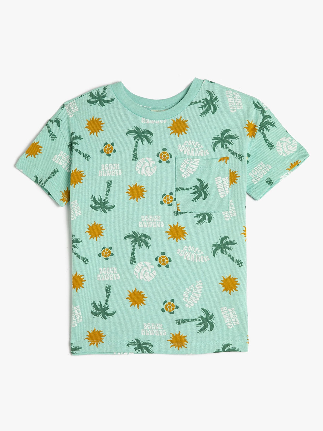 

Koton Boys Tropical Printed Round Neck Pockets Cotton Regular T-shirt, Green