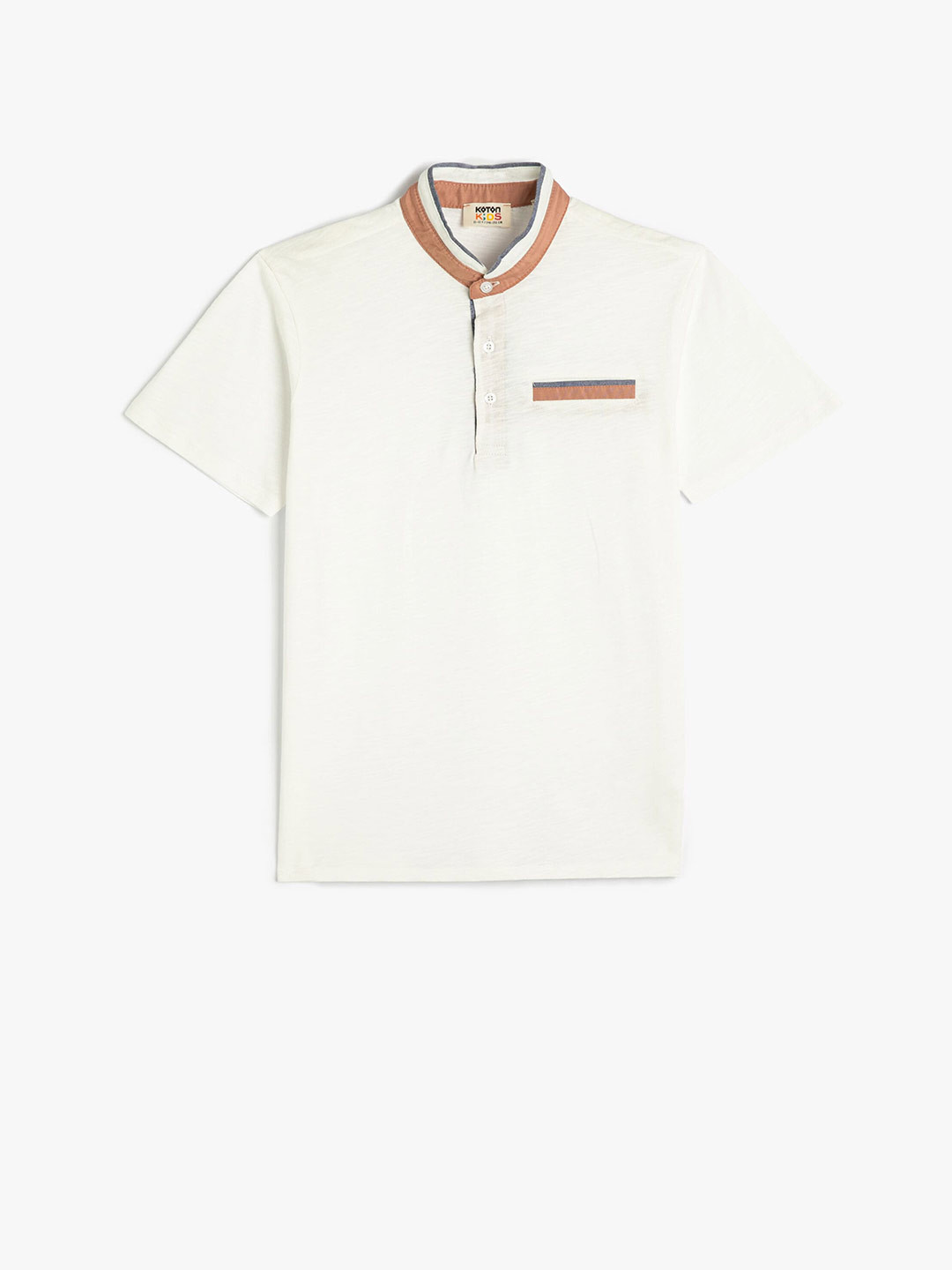 

Koton Boys Band Collar Pockets Pure Cotton T-shirt, Beige