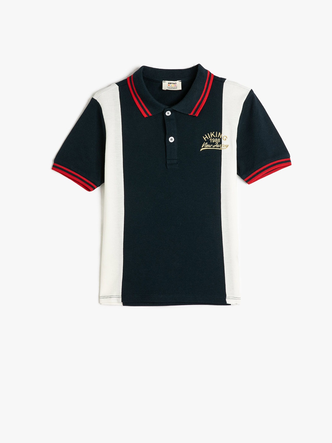 

Koton Boys Colourblocked Polo Collar Applique Cotton Regular T-shirt, Blue