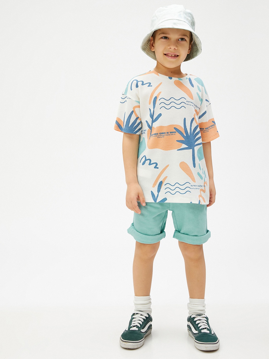 

Koton Boys Tropical Printed Pure Cotton T-shirt, Beige